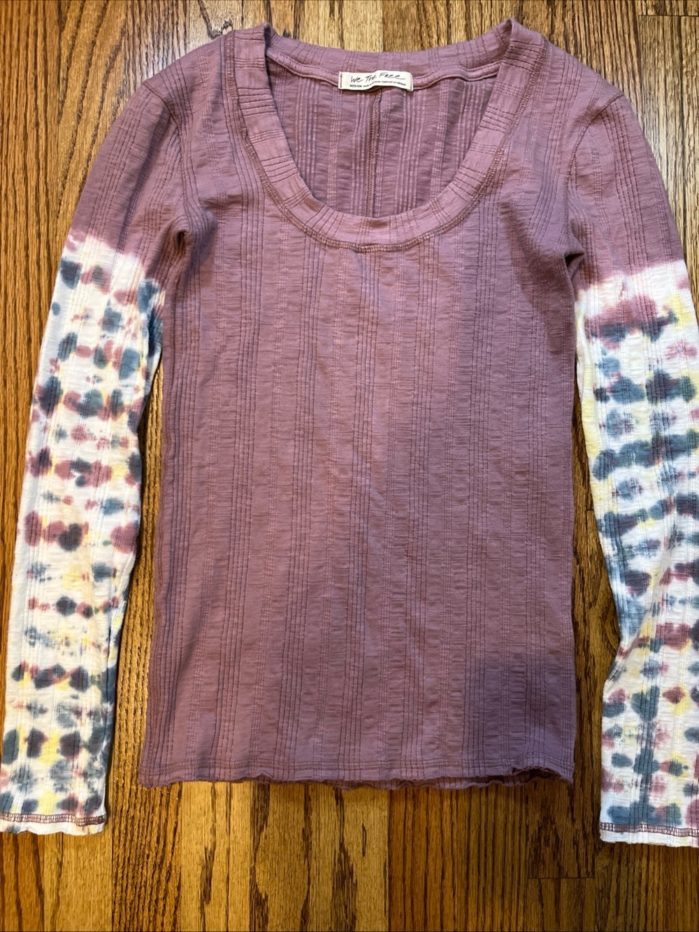 We The Free People Big Sur Tie Dye Long Sleeve Top Pink Size M Ribbed Boho Comfy - Picture 5 of 11